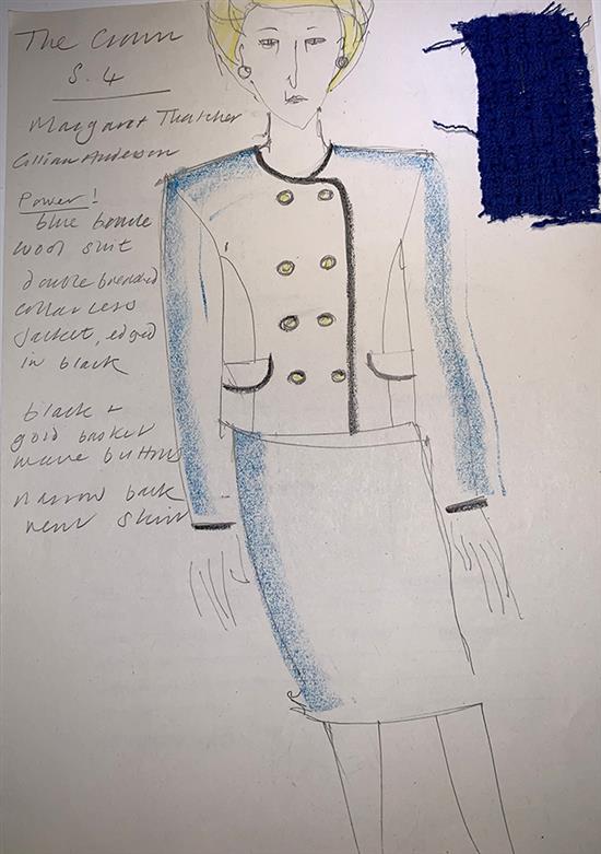 撒切尔夫人标志性的蓝色套装手稿图